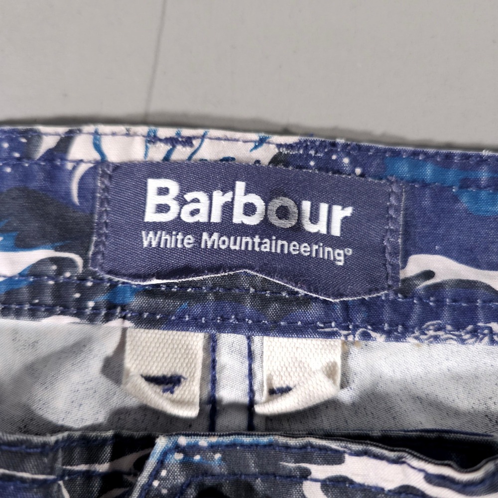 Barbour Cargo Shorts Mens 36 Blue Wave Print White Mountaineering MTR0477BL51 - Picture 2 of 7
